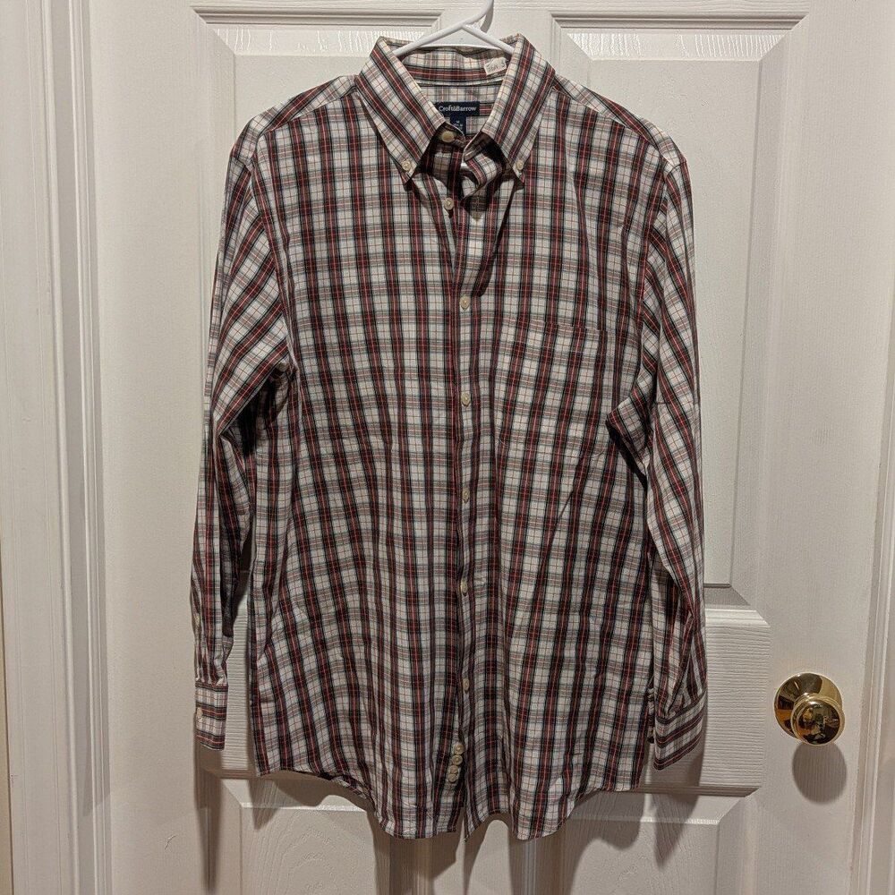 Croft & Barrow‎ Size Medium 15.5-16 Red White Green Plaid Button Front Shirt